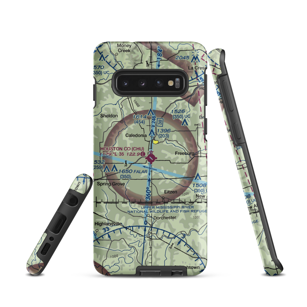 Houston County Airport (CHU) VFR Sectional Samsung Phone Case Samsung Galaxy S10 model shown