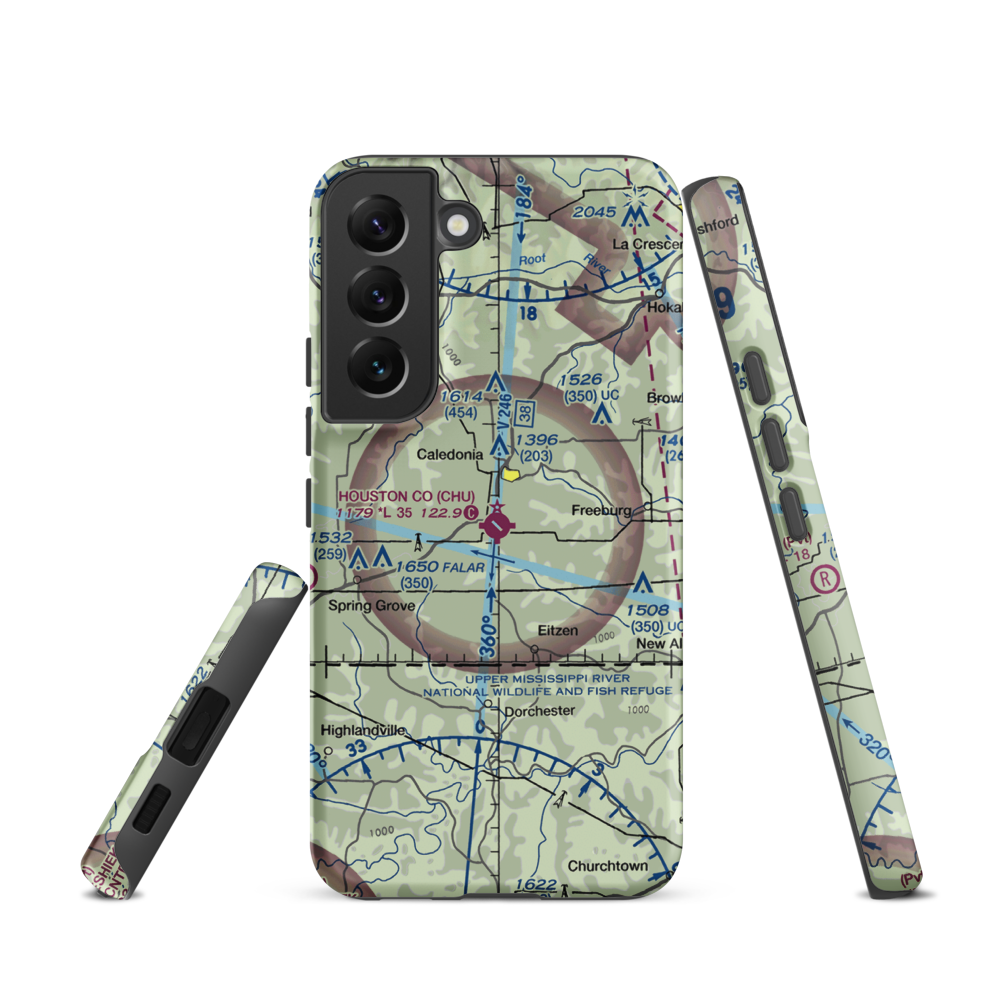 Houston County Airport (CHU) VFR Sectional Samsung Phone Case Samsung Galaxy S22 model shown