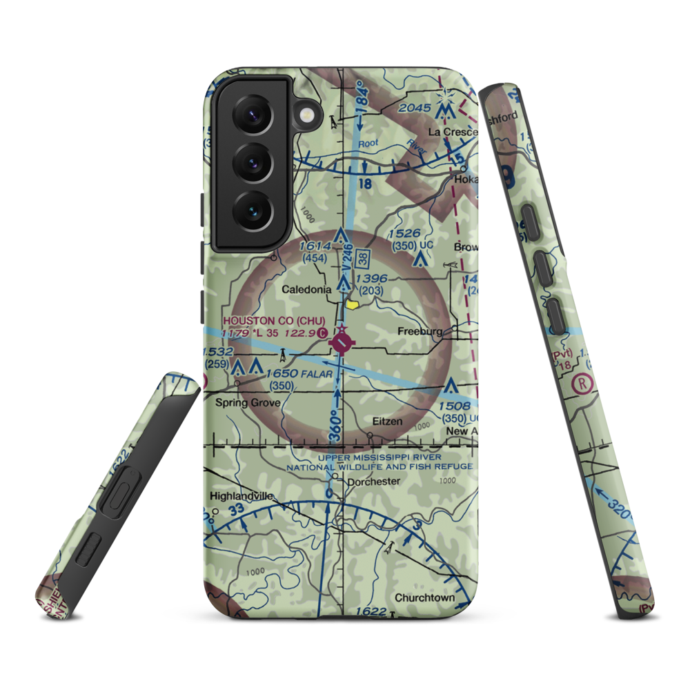 Houston County Airport (CHU) VFR Sectional Samsung Phone Case Samsung Galaxy S22 Plus model shown