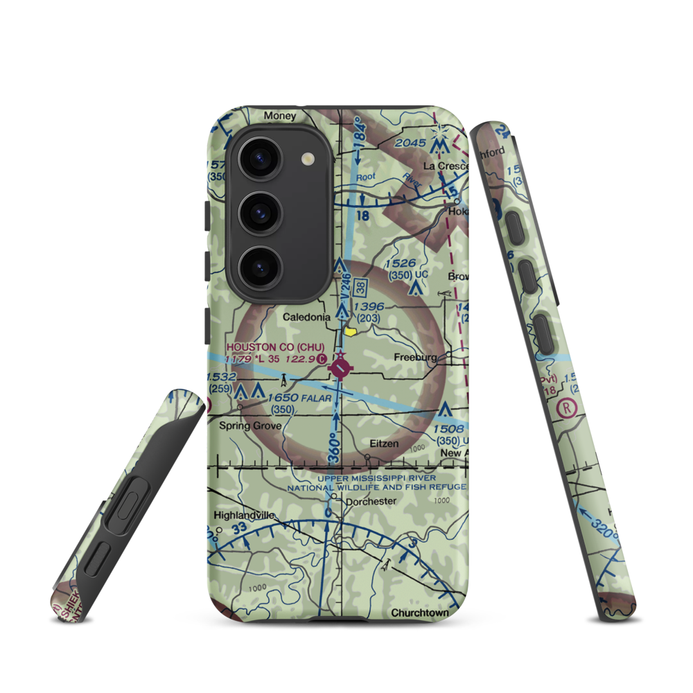 Houston County Airport (CHU) VFR Sectional Samsung Phone Case Samsung Galaxy S23 model shown