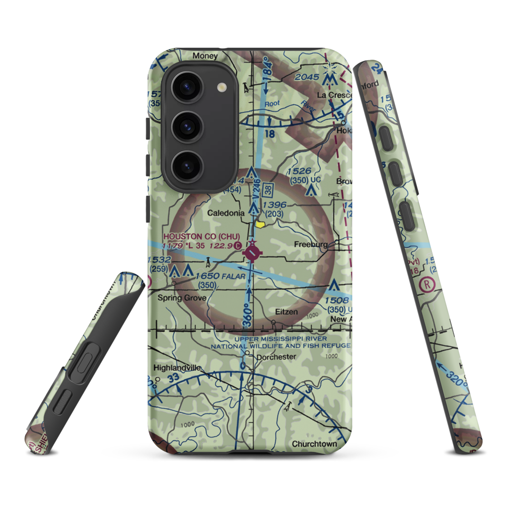 Houston County Airport (CHU) VFR Sectional Samsung Phone Case Samsung Galaxy S23 Plus model shown