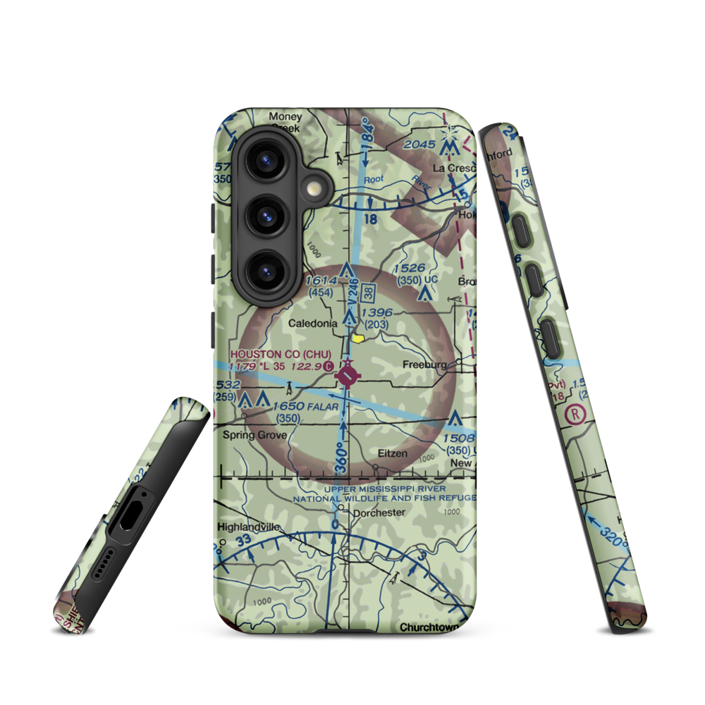 Houston County Airport (CHU) VFR Sectional Samsung Phone Case Samsung Galaxy S24 model shown