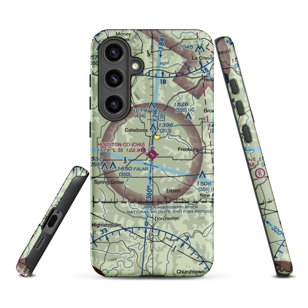 Houston County Airport (CHU) VFR Sectional Samsung Phone Case Samsung Galaxy S24 Plus model shown
