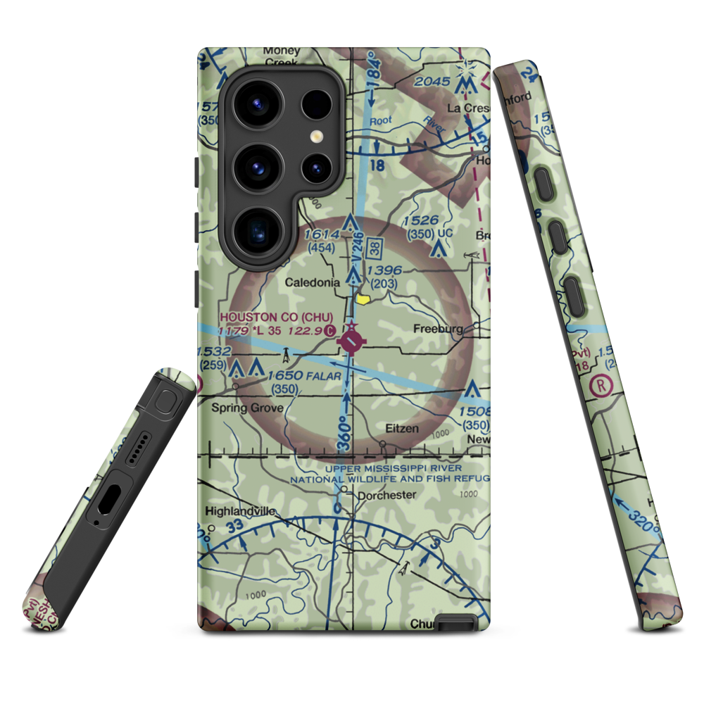 Houston County Airport (CHU) VFR Sectional Samsung Phone Case Samsung Galaxy S24 Ultra model shown