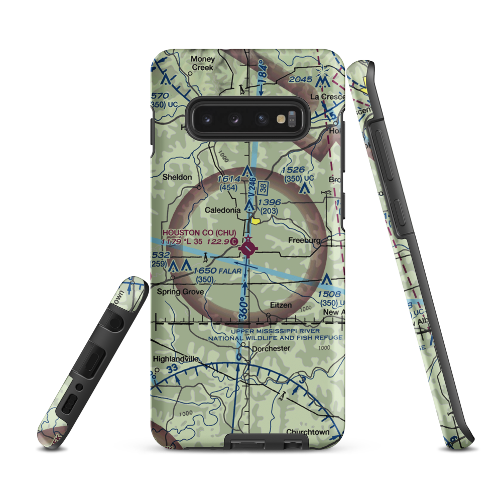 Houston County Airport (CHU) VFR Sectional Samsung Phone Case Samsung Galaxy S10e model shown
