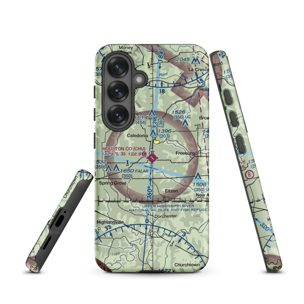 Houston County Airport (CHU) VFR Sectional Samsung Phone Case Samsung Galaxy S25 model shown