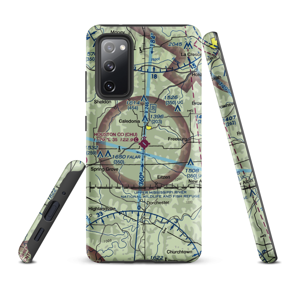 Houston County Airport (CHU) VFR Sectional Samsung Phone Case Samsung Galaxy S20 FE model shown