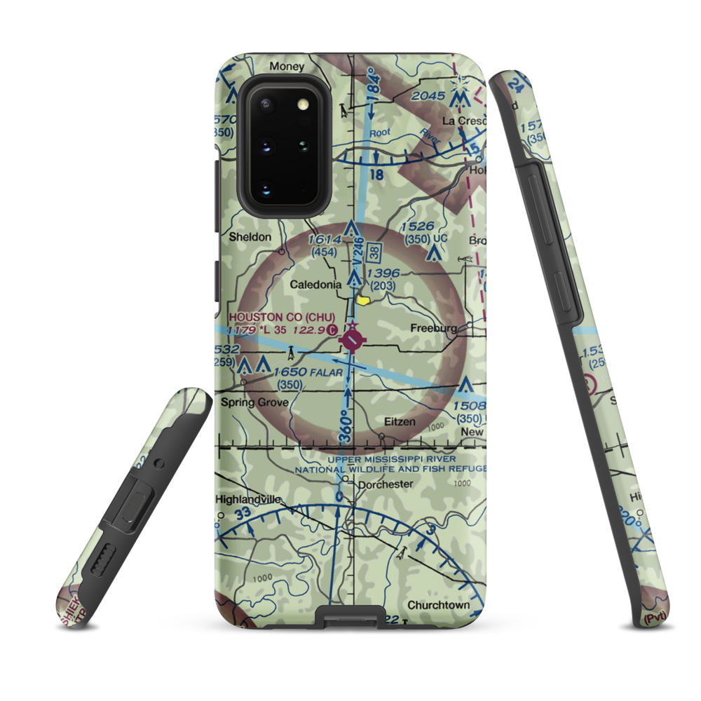 Houston County Airport (CHU) VFR Sectional Samsung Phone Case Samsung Galaxy S20 Plus model shown