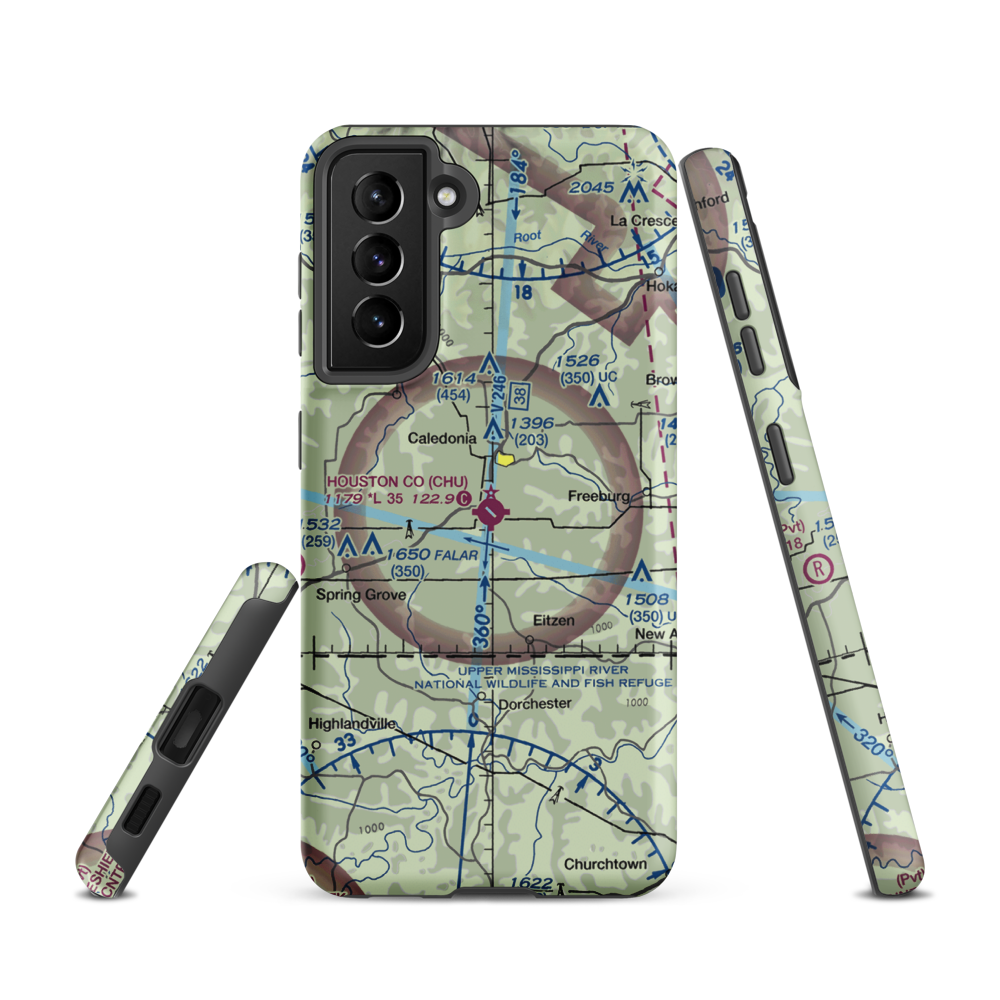 Houston County Airport (CHU) VFR Sectional Samsung Phone Case Samsung Galaxy S21 model shown