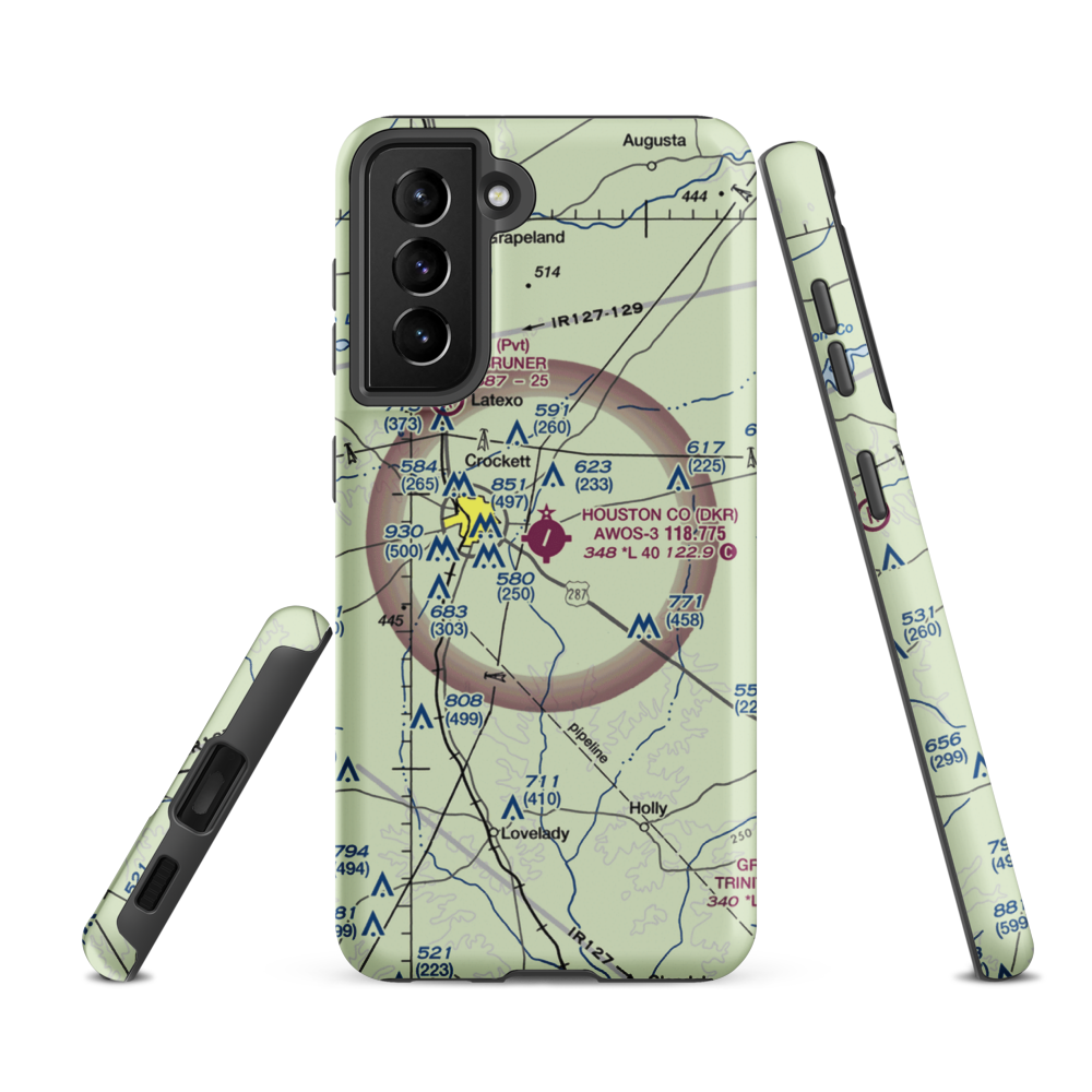 Houston County Airport (DKR) VFR Sectional Samsung Phone Case Samsung Galaxy S21 FE model shown