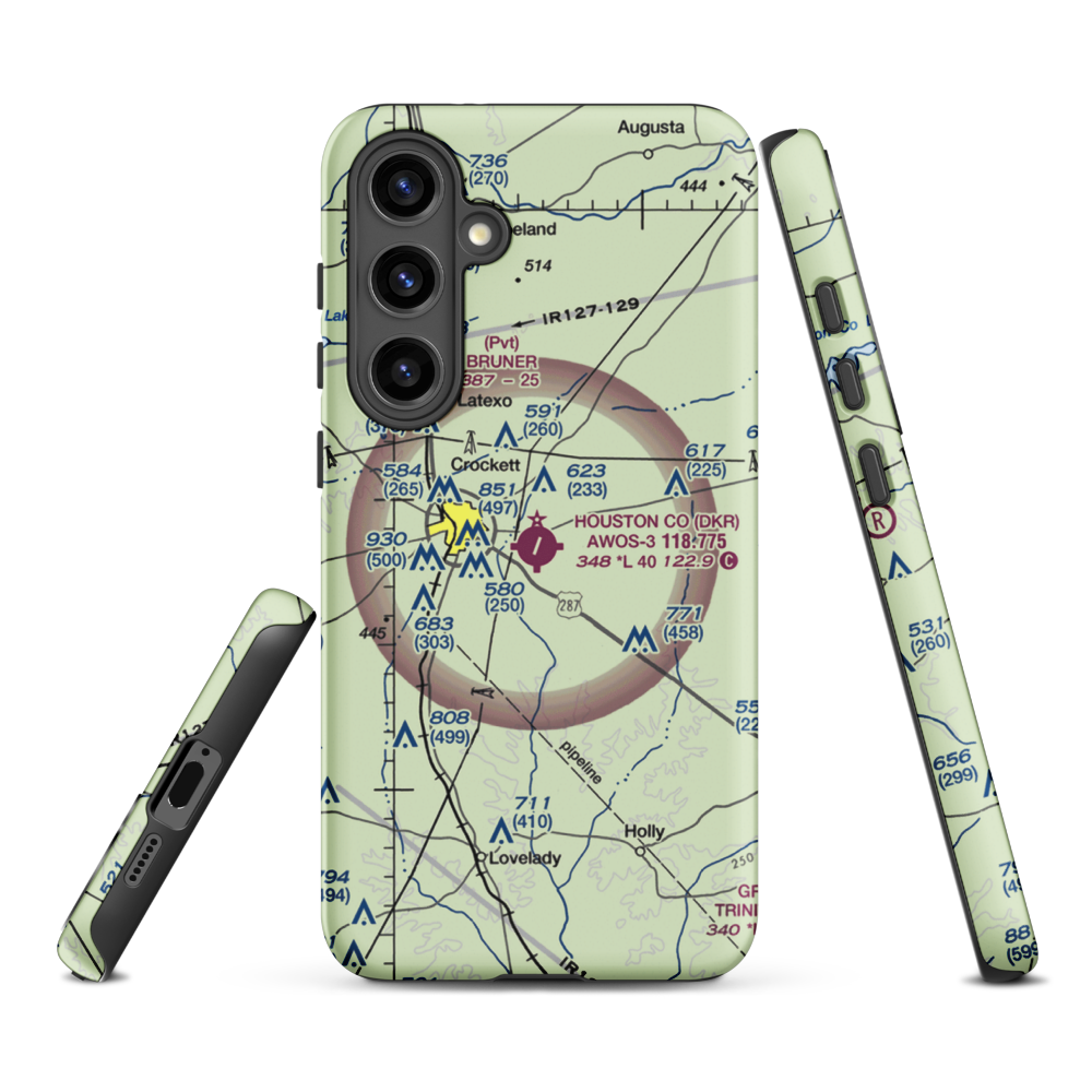 Houston County Airport (DKR) VFR Sectional Samsung Phone Case Samsung Galaxy S24 Plus model shown