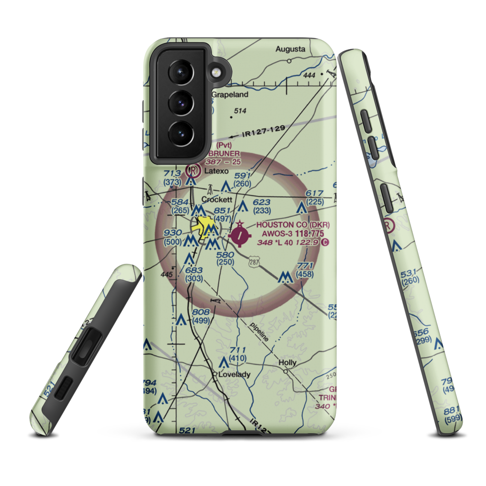 Houston County Airport (DKR) VFR Sectional Samsung Phone Case Samsung Galaxy S21 FE model shown