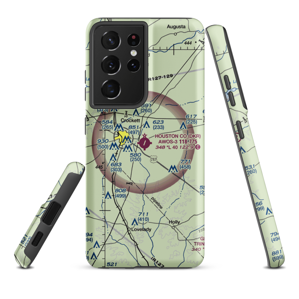 Houston County Airport (DKR) VFR Sectional Samsung Phone Case Samsung Galaxy S21 Plus model shown