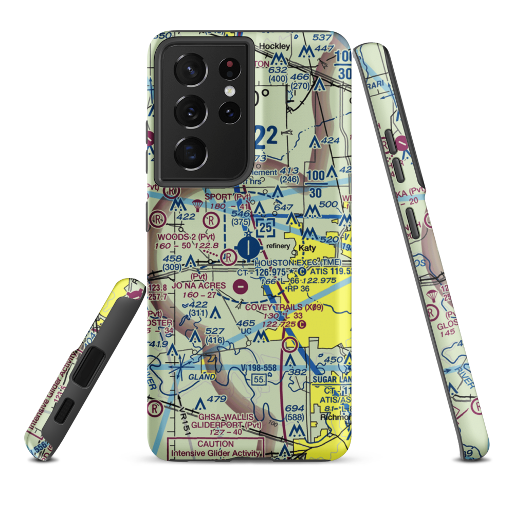 Houston Executive Airport (TME) VFR Sectional Samsung Phone Case Samsung Galaxy S21 Plus model shown