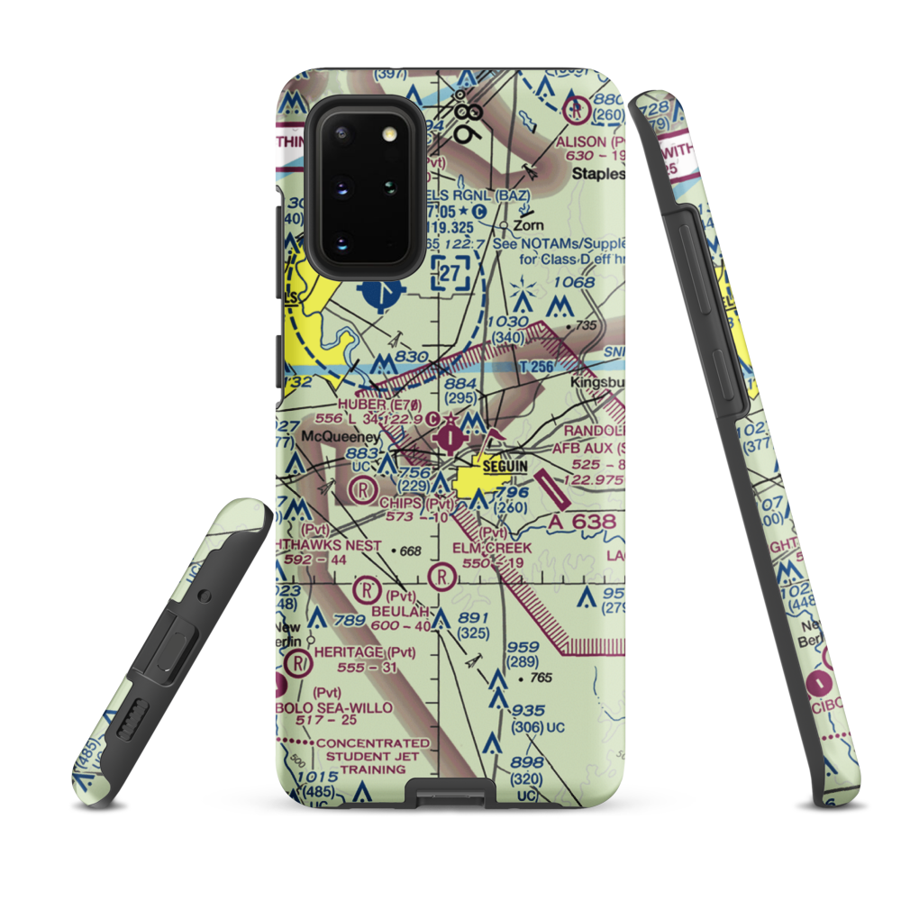 Huber Airpark Civic Club Llc Airport (E70) VFR Sectional Samsung Phone Case Samsung Galaxy S20 Plus model shown
