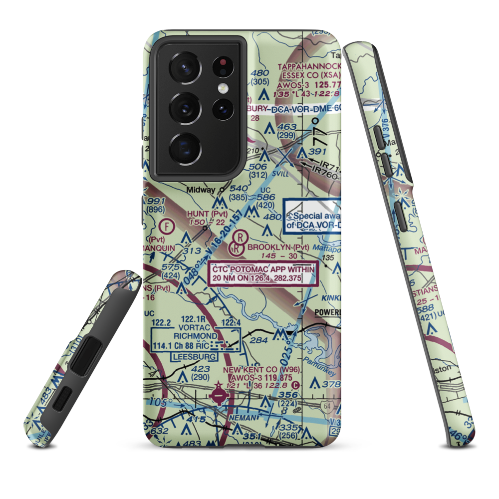Hunt Airport (0VA3) VFR Sectional Samsung Phone Case Samsung Galaxy S21 Plus model shown