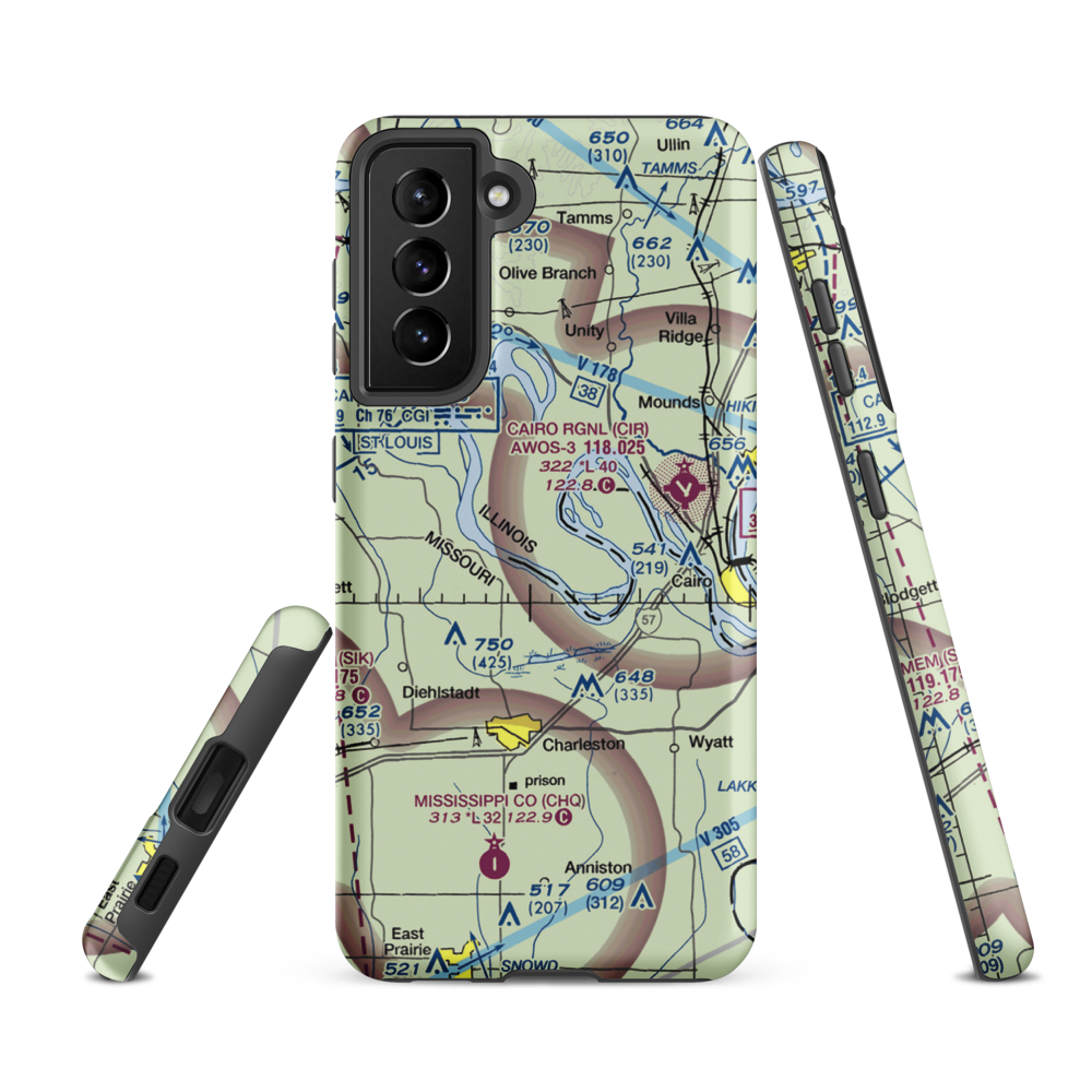 Hunter Raffety Elevators Inc Airport (92IL) VFR Sectional Samsung Phone Case Samsung Galaxy S21 FE model shown
