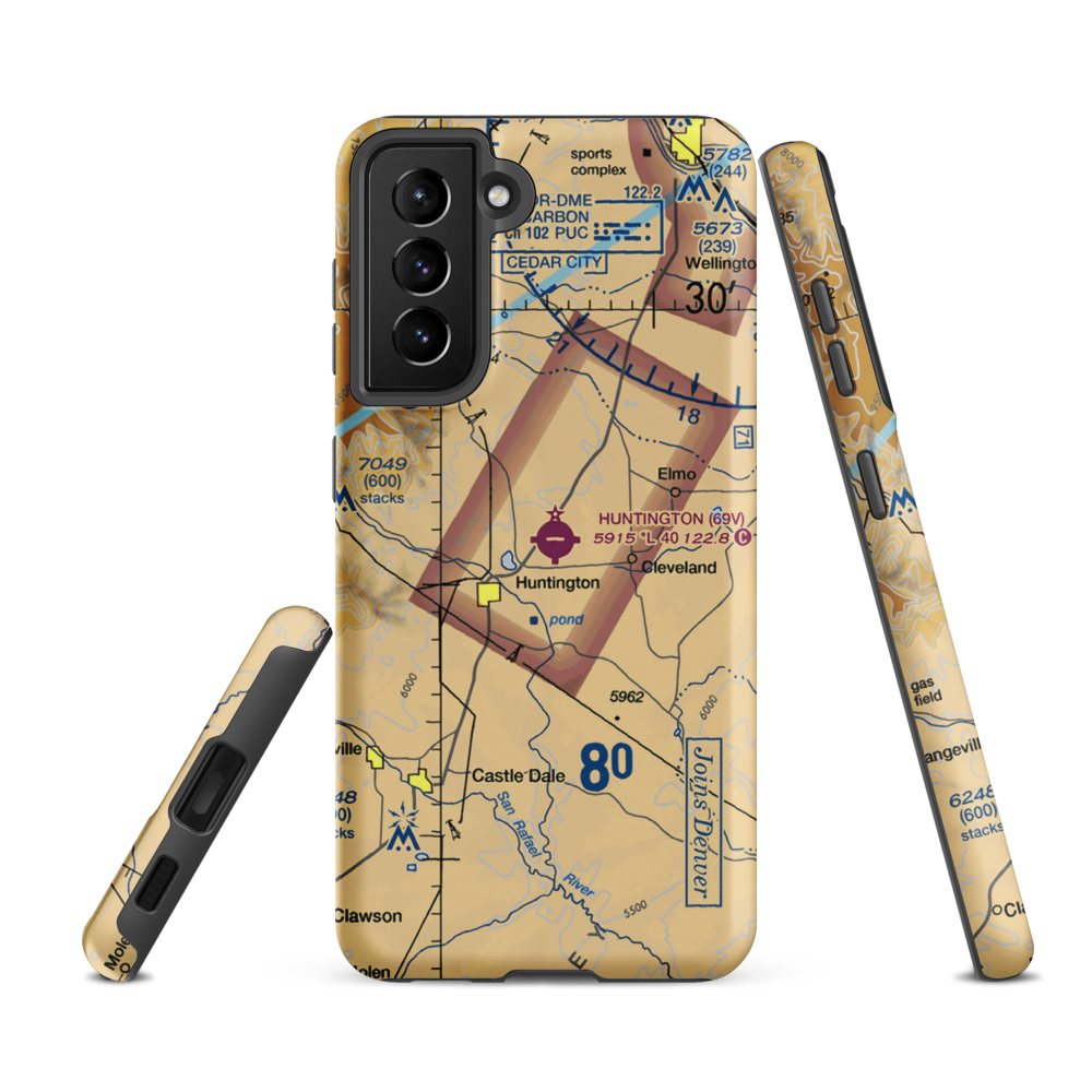 Huntington Municipal Airport (69V) VFR Sectional Samsung Phone Case Samsung Galaxy S21 FE model shown