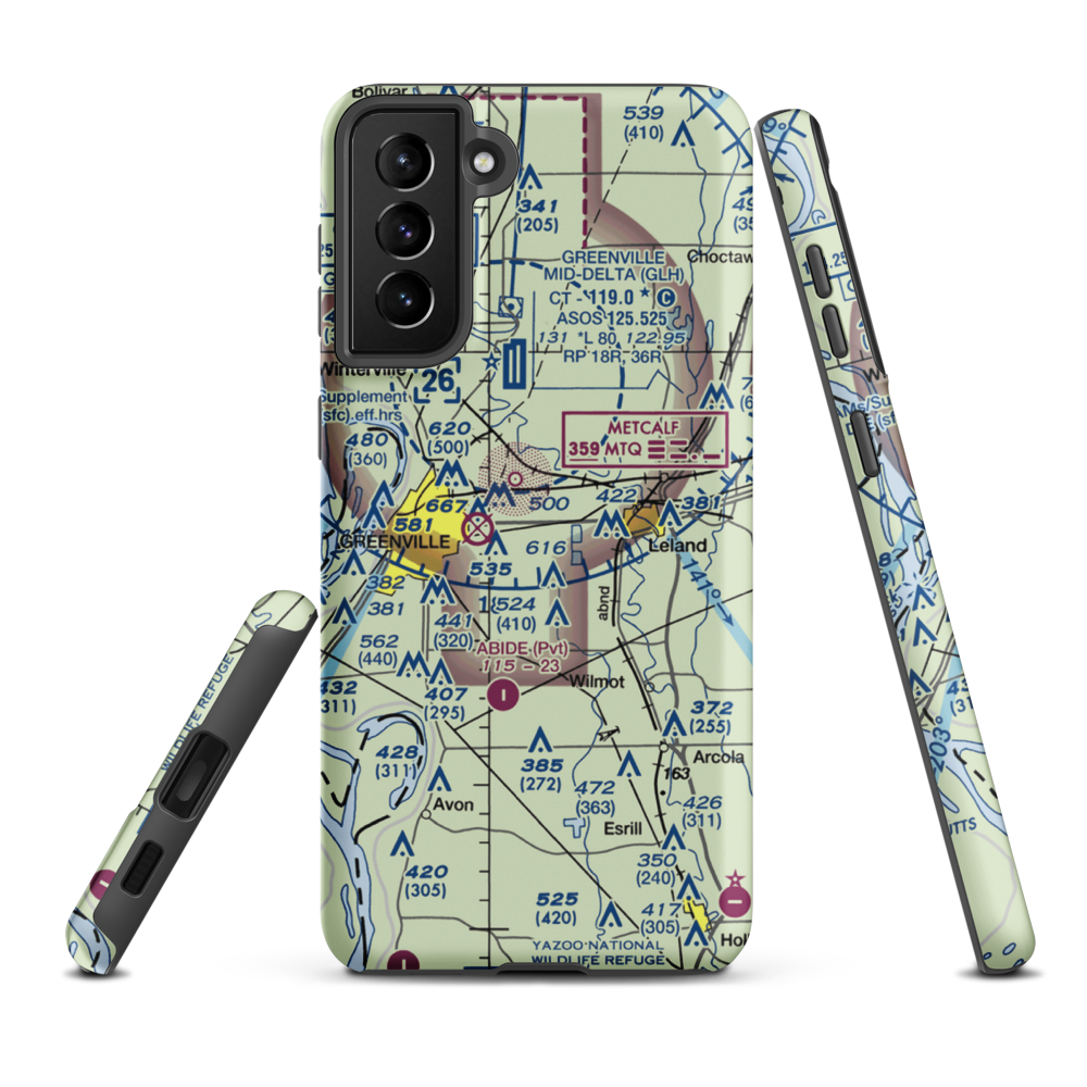 Huntley Airport (MS25) VFR Sectional Samsung Phone Case Samsung Galaxy S21 FE model shown