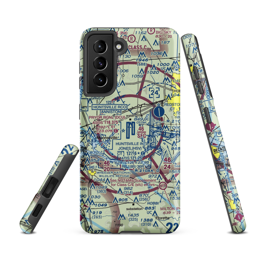 Huntsville International Carl T Jones Field (HSV) VFR Sectional Samsung Phone Case Samsung Galaxy S21 FE model shown