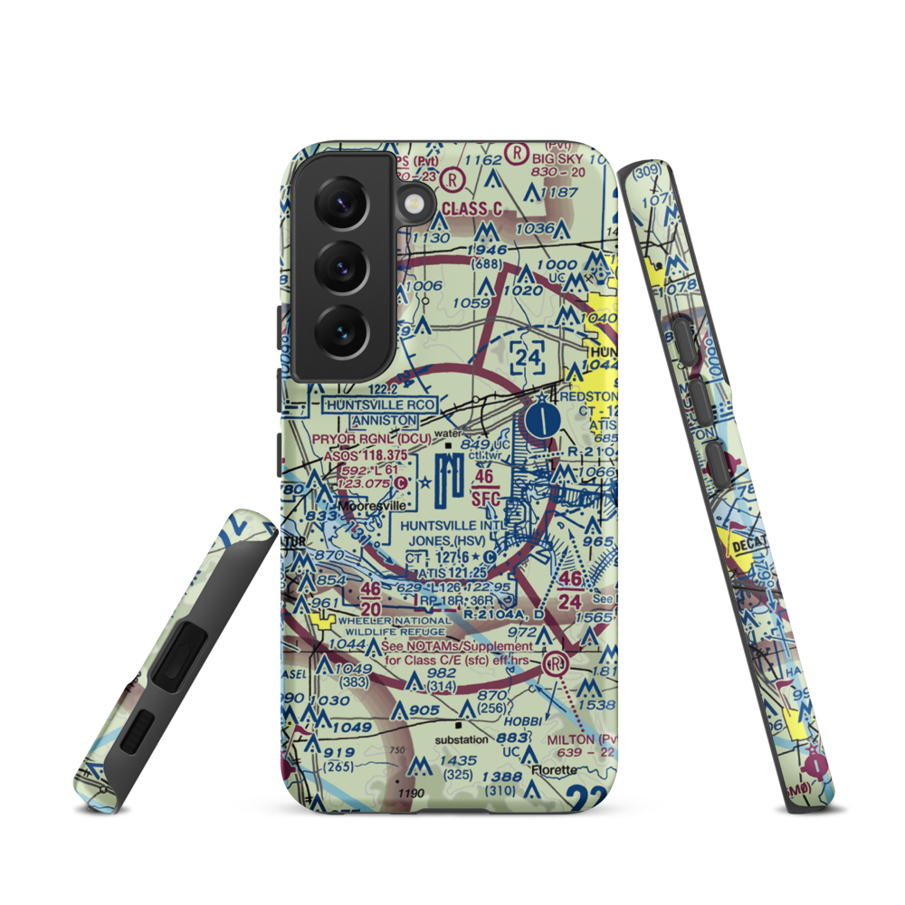 Huntsville International Carl T Jones Field (HSV) VFR Sectional Samsung Phone Case Samsung Galaxy S22 model shown