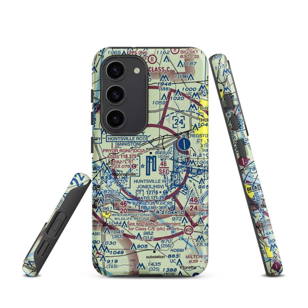 Huntsville International Carl T Jones Field (HSV) VFR Sectional Samsung Phone Case Samsung Galaxy S23 model shown