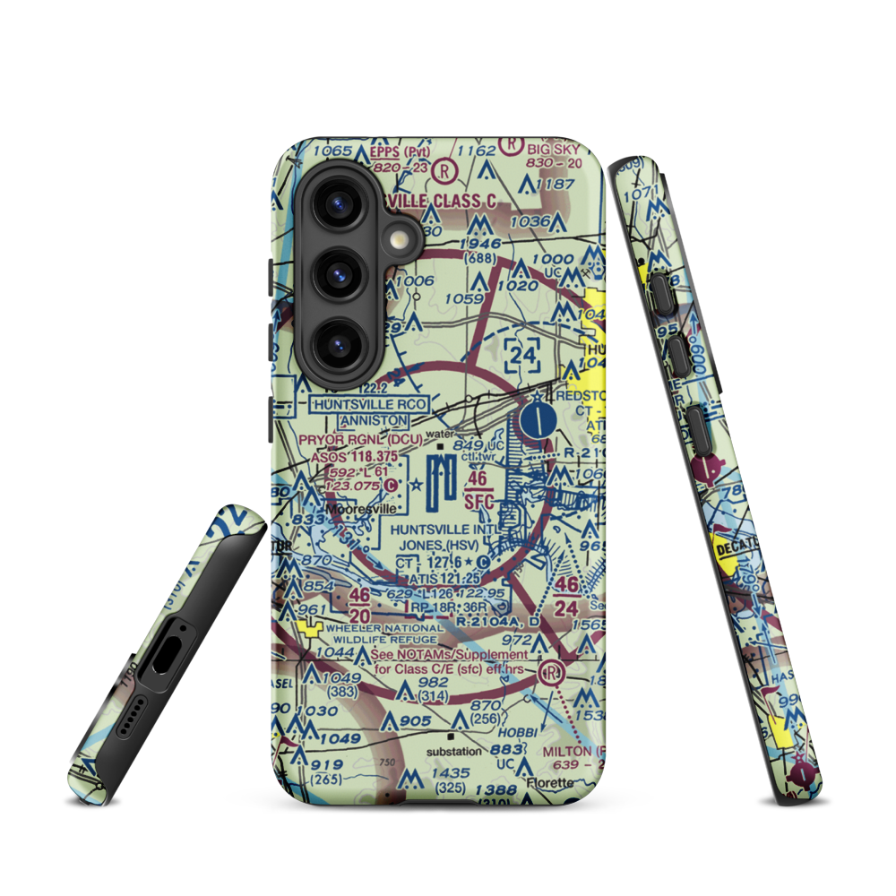 Huntsville International Carl T Jones Field (HSV) VFR Sectional Samsung Phone Case Samsung Galaxy S24 model shown