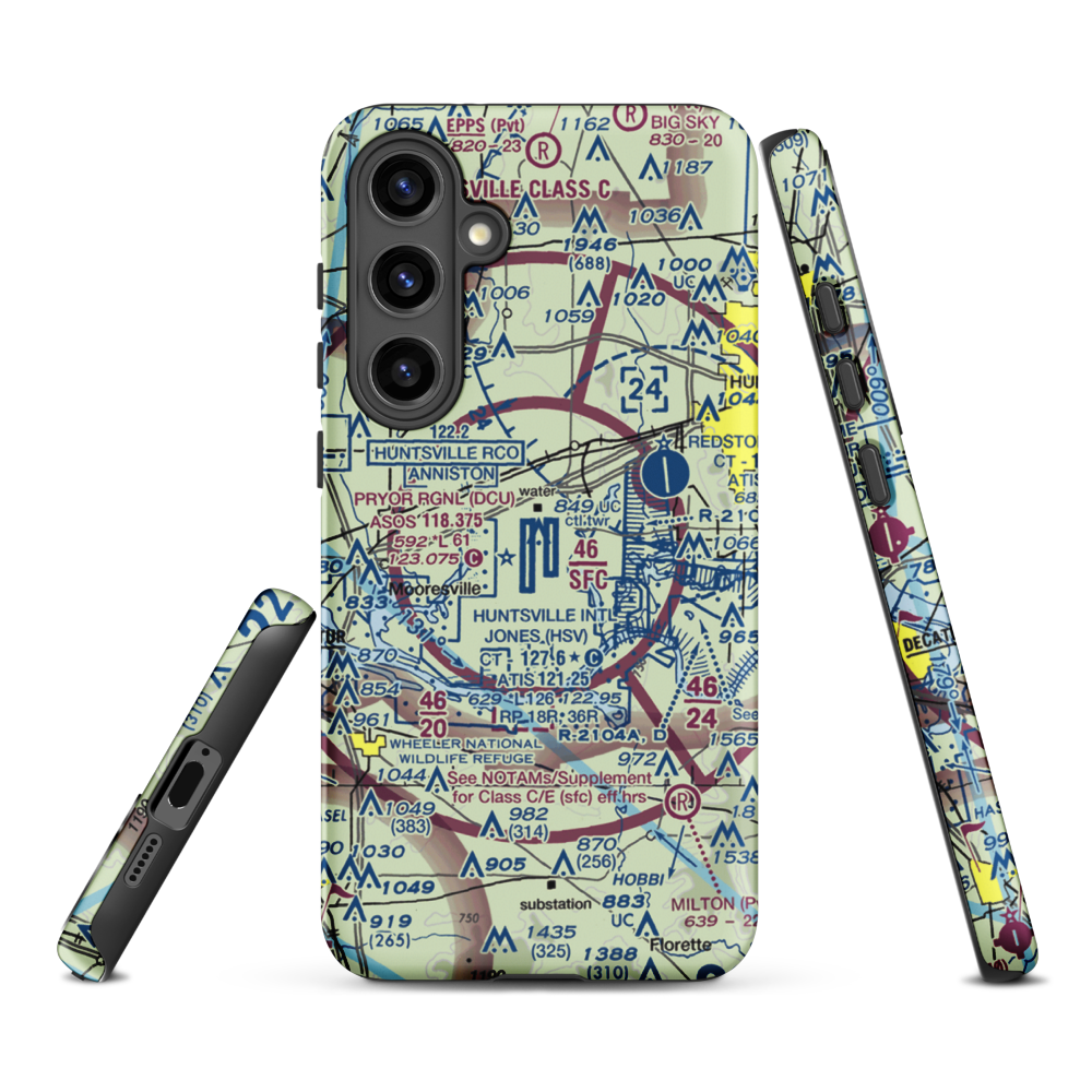 Huntsville International Carl T Jones Field (HSV) VFR Sectional Samsung Phone Case Samsung Galaxy S24 Plus model shown