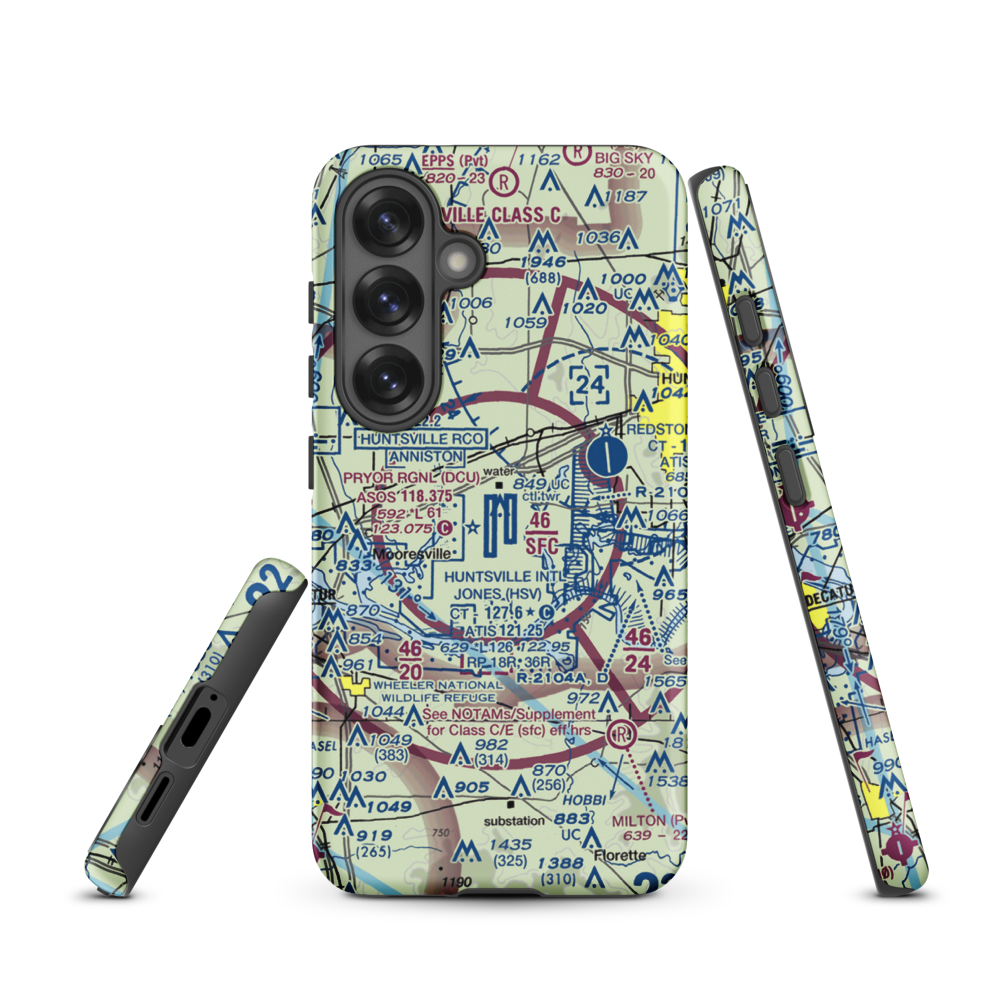 Huntsville International Carl T Jones Field (HSV) VFR Sectional Samsung Phone Case Samsung Galaxy S25 model shown