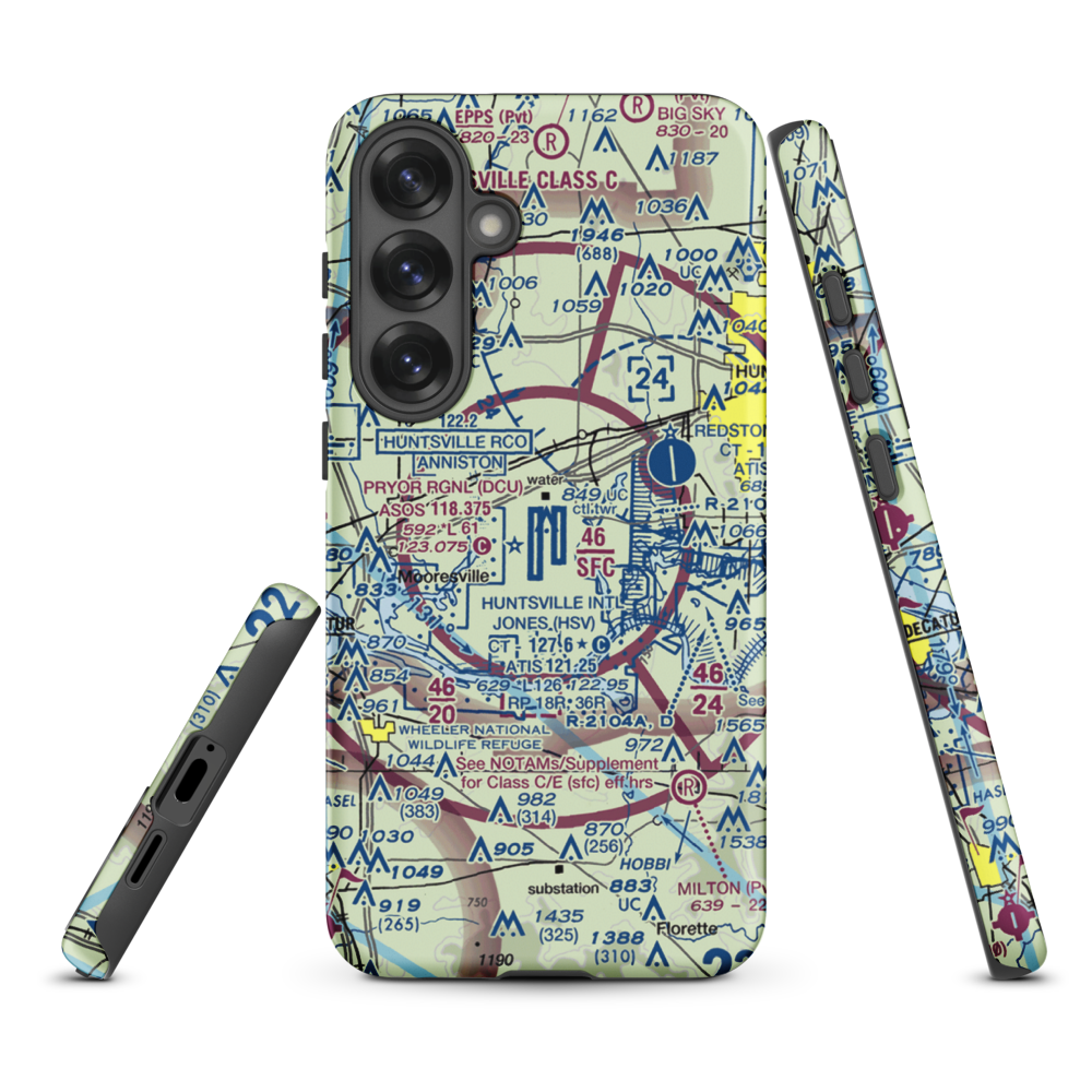 Huntsville International Carl T Jones Field (HSV) VFR Sectional Samsung Phone Case Samsung Galaxy S25 Plus model shown