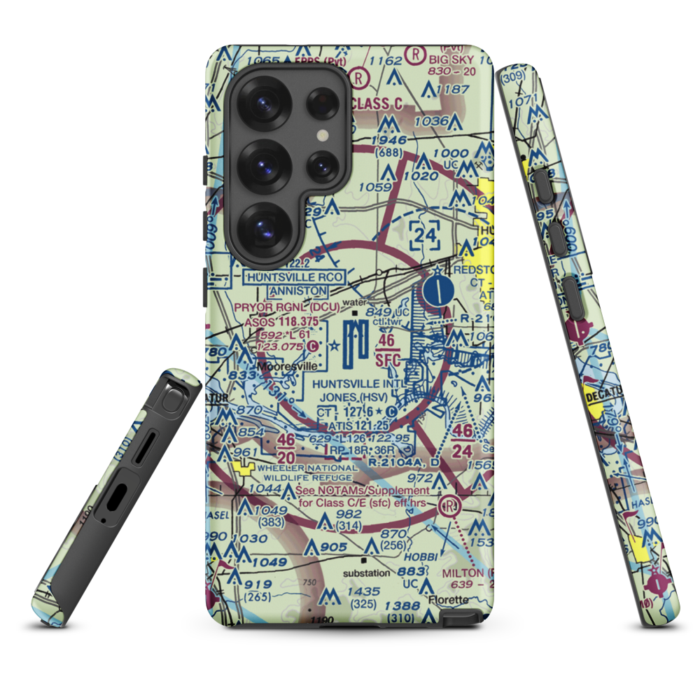 Huntsville International Carl T Jones Field (HSV) VFR Sectional Samsung Phone Case Samsung Galaxy S25 Ultra model shown