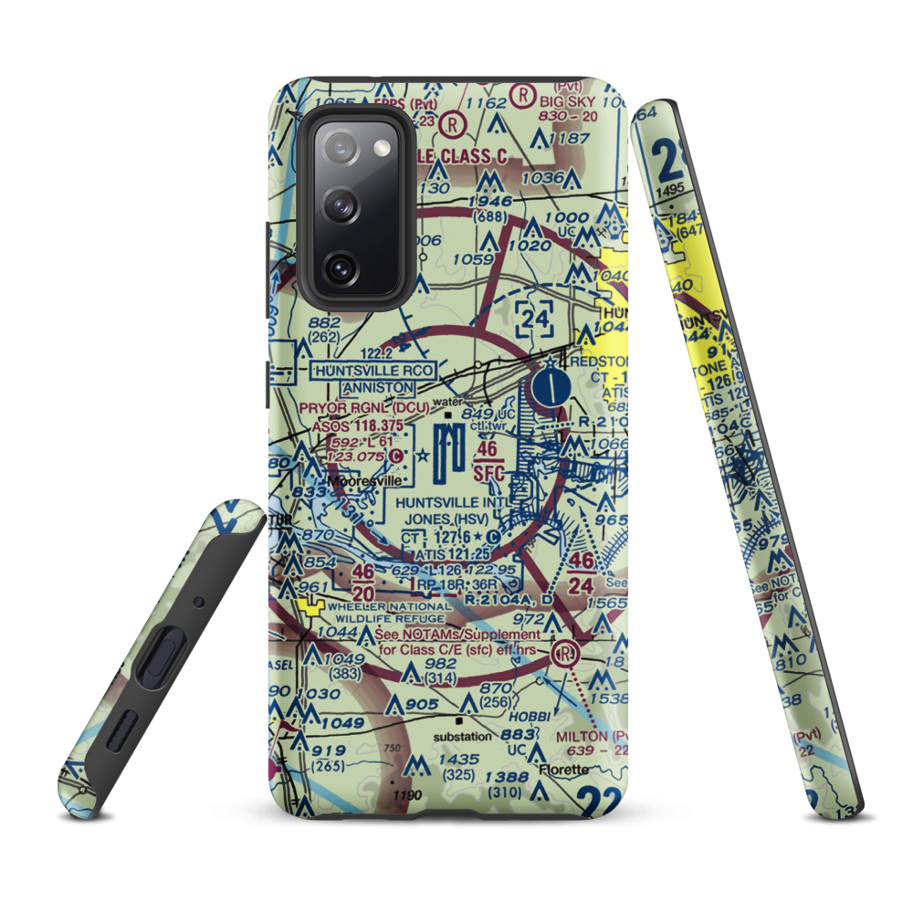 Huntsville International Carl T Jones Field (HSV) VFR Sectional Samsung Phone Case Samsung Galaxy S20 FE model shown