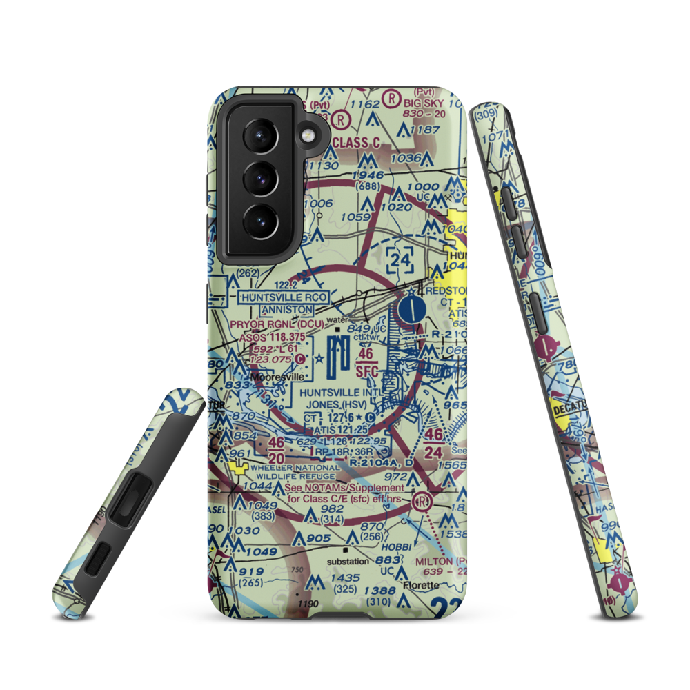 Huntsville International Carl T Jones Field (HSV) VFR Sectional Samsung Phone Case Samsung Galaxy S21 model shown