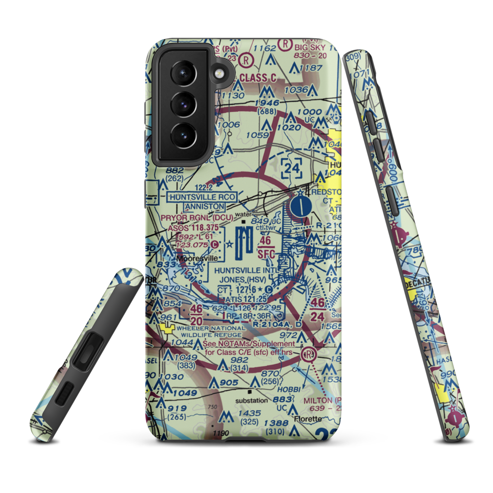 Huntsville International Carl T Jones Field (HSV) VFR Sectional Samsung Phone Case Samsung Galaxy S21 Plus model shown