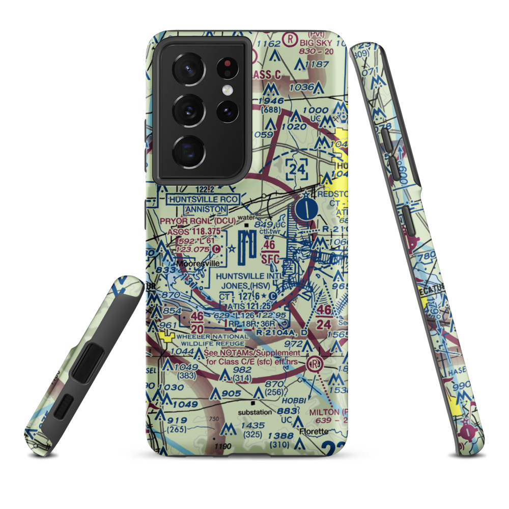 Huntsville International Carl T Jones Field (HSV) VFR Sectional Samsung Phone Case Samsung Galaxy S21 Ultra model shown