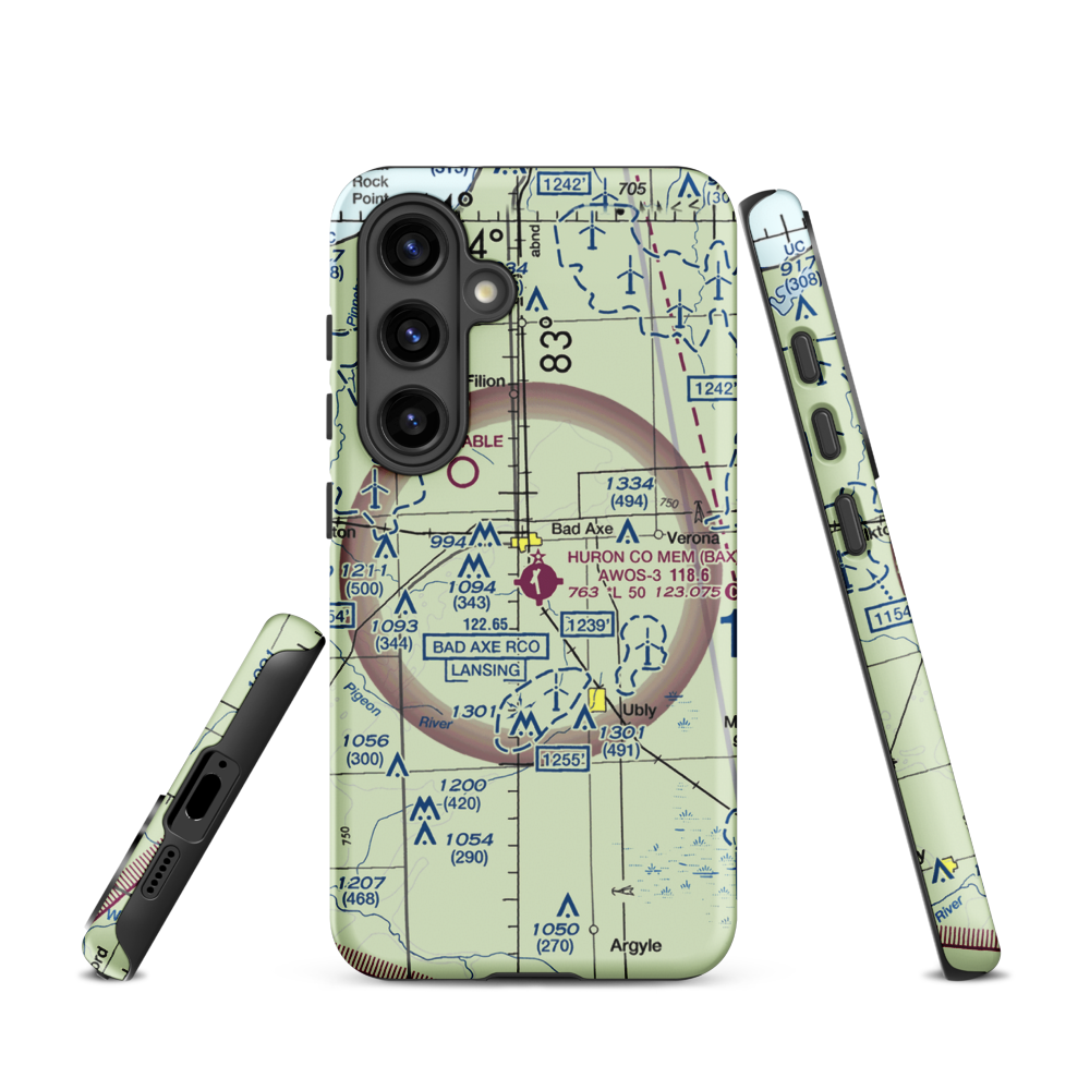 Huron County Memorial Airport (BAX) VFR Sectional Samsung Phone Case Samsung Galaxy S24 model shown