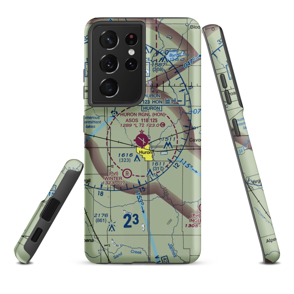 Huron Regional Airport (HON) VFR Sectional Samsung Phone Case Samsung Galaxy S21 Plus model shown