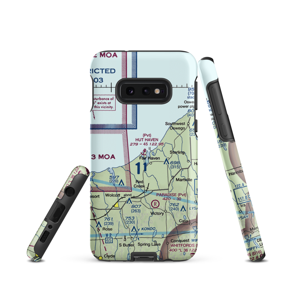 Hut Haven Seaplane Base (77NY) VFR Sectional Samsung Phone Case Samsung Galaxy S10e model shown