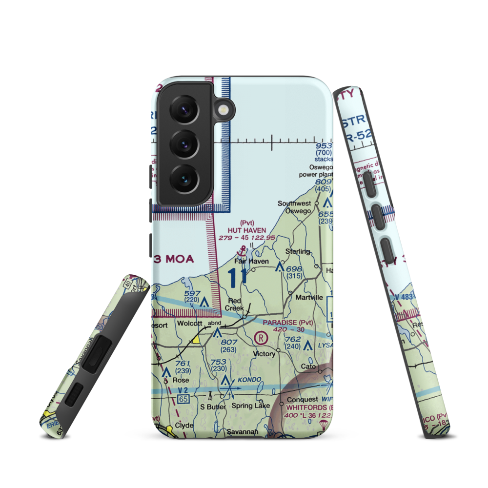 Hut Haven Seaplane Base (77NY) VFR Sectional Samsung Phone Case Samsung Galaxy S22 model shown