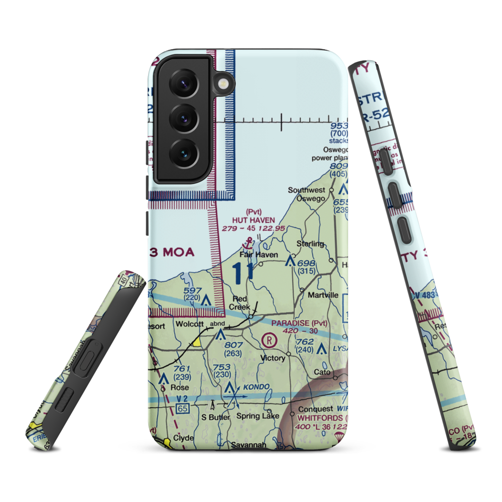 Hut Haven Seaplane Base (77NY) VFR Sectional Samsung Phone Case Samsung Galaxy S22 Plus model shown