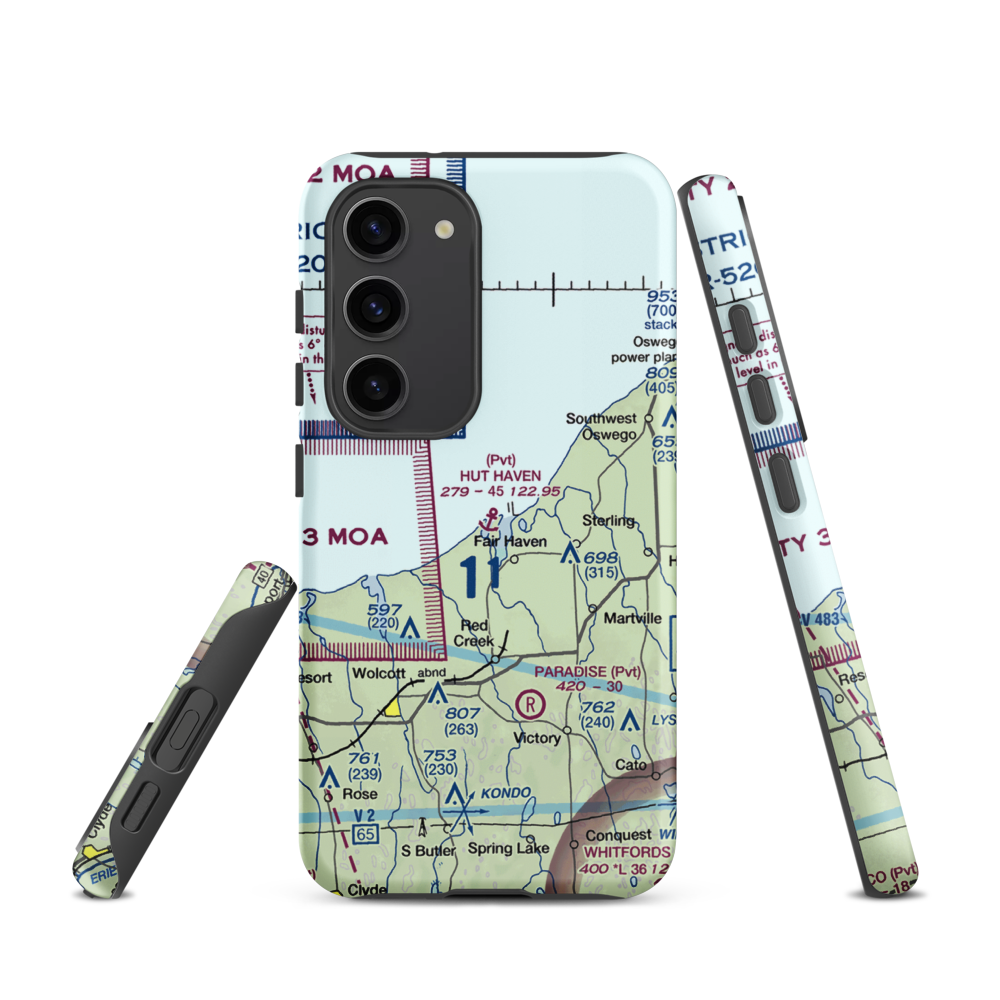 Hut Haven Seaplane Base (77NY) VFR Sectional Samsung Phone Case Samsung Galaxy S23 model shown