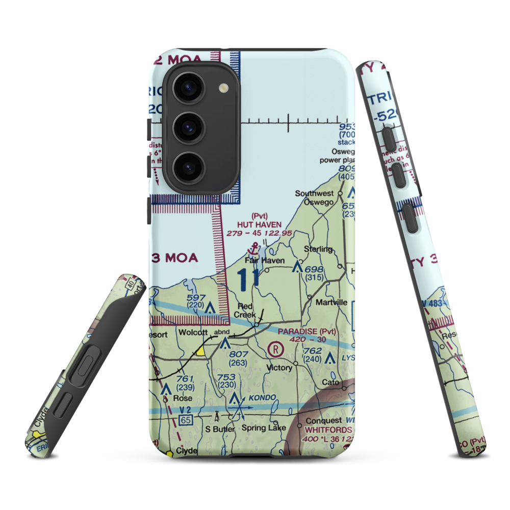 Hut Haven Seaplane Base (77NY) VFR Sectional Samsung Phone Case Samsung Galaxy S23 Plus model shown