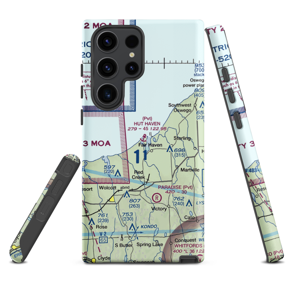 Hut Haven Seaplane Base (77NY) VFR Sectional Samsung Phone Case Samsung Galaxy S23 Ultra model shown