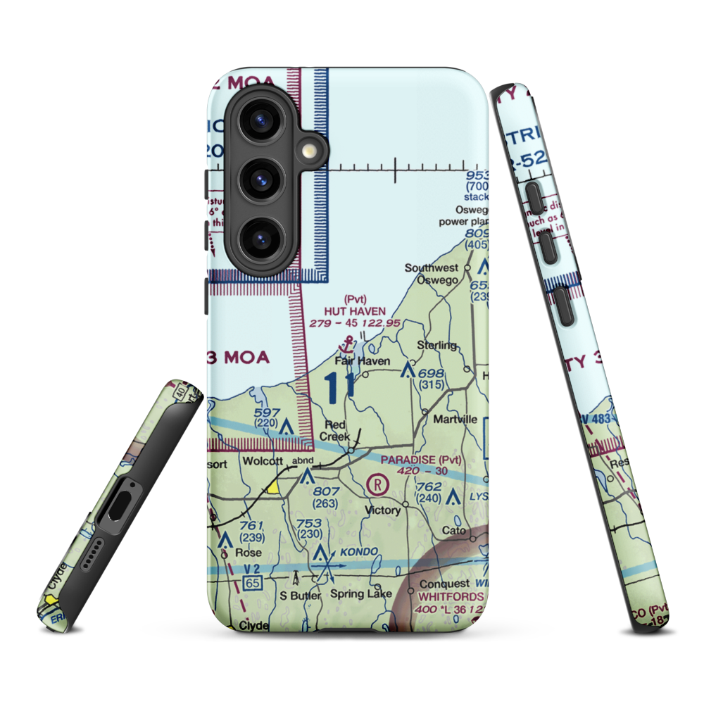 Hut Haven Seaplane Base (77NY) VFR Sectional Samsung Phone Case Samsung Galaxy S24 Plus model shown