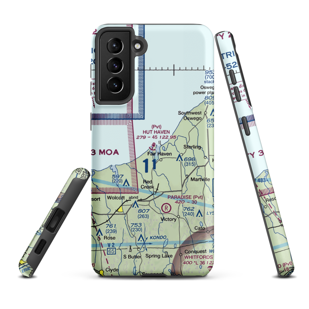 Hut Haven Seaplane Base (77NY) VFR Sectional Samsung Phone Case Samsung Galaxy S21 FE model shown