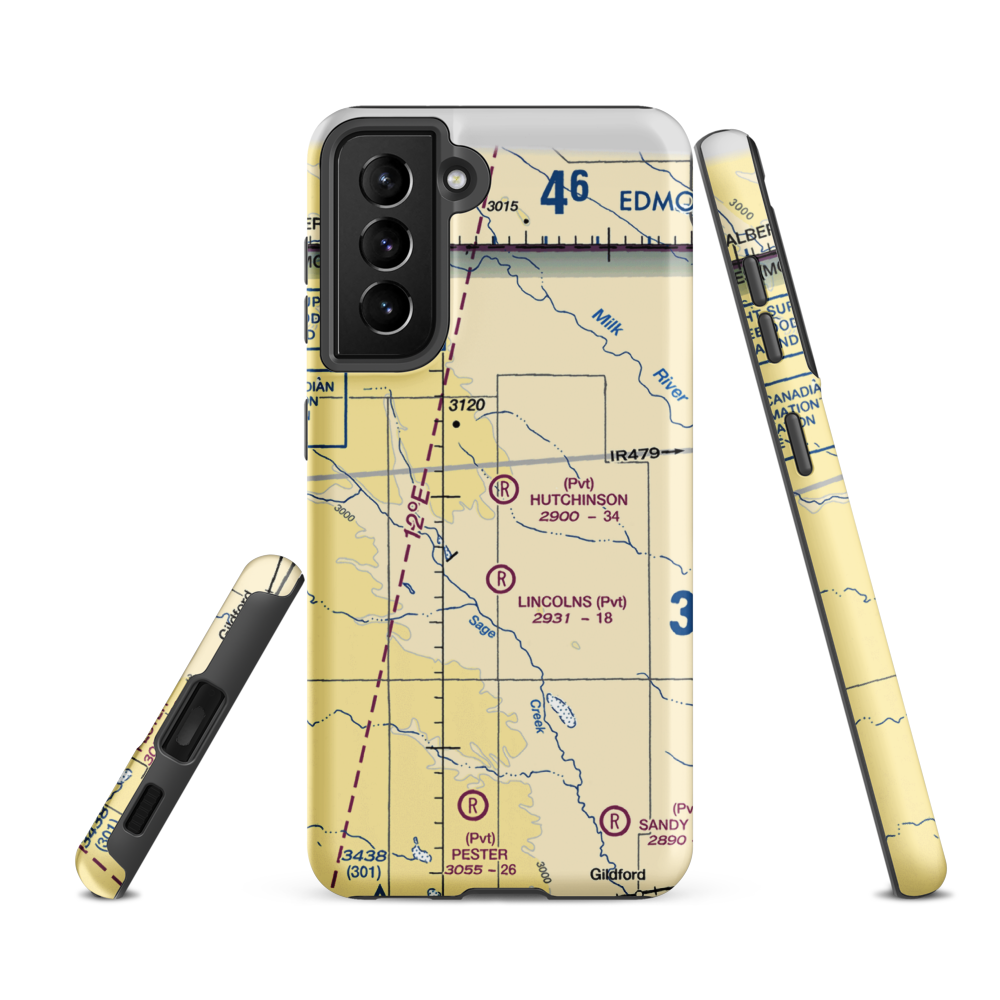 Hutchinson Airport (26MT) VFR Sectional Samsung Phone Case Samsung Galaxy S21 FE model shown