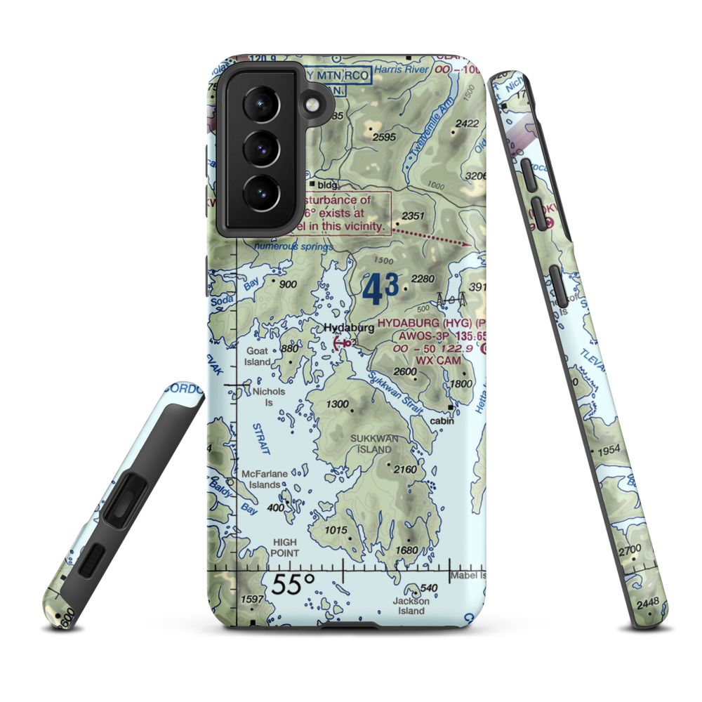 Hydaburg Seaplane Base (HYG) VFR Sectional Samsung Phone Case Samsung Galaxy S21 Plus model shown