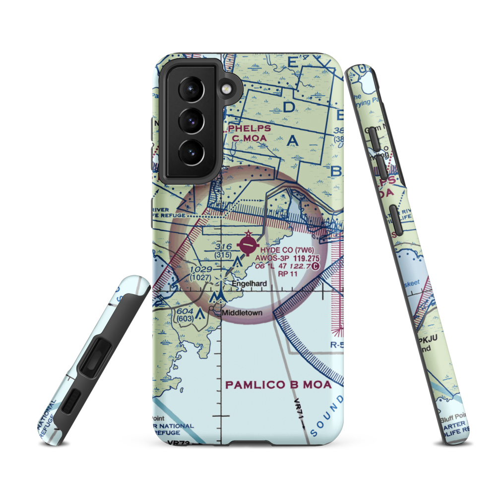 Hyde County Airport (7W6) VFR Sectional Samsung Phone Case Samsung Galaxy S21 FE model shown