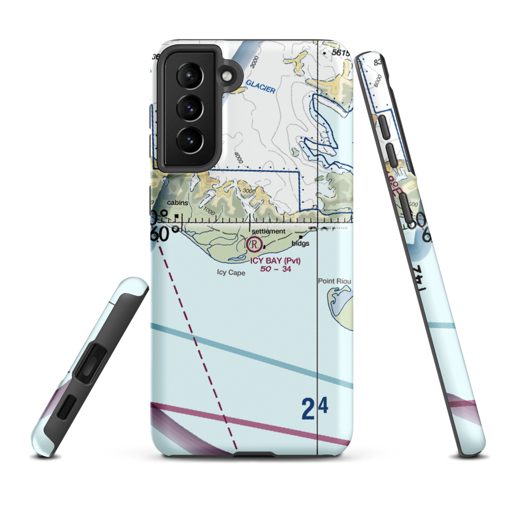 Icy Bay Airport (19AK) VFR Sectional Samsung Phone Case Samsung Galaxy S21 Plus model shown