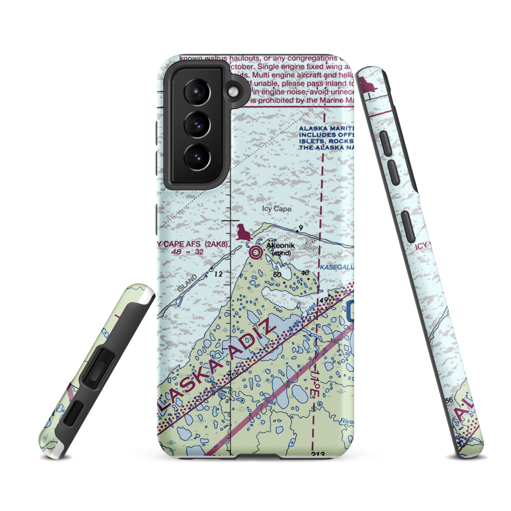 Icy Cape Afs Airport (2AK8) VFR Sectional Samsung Phone Case Samsung Galaxy S21 FE model shown